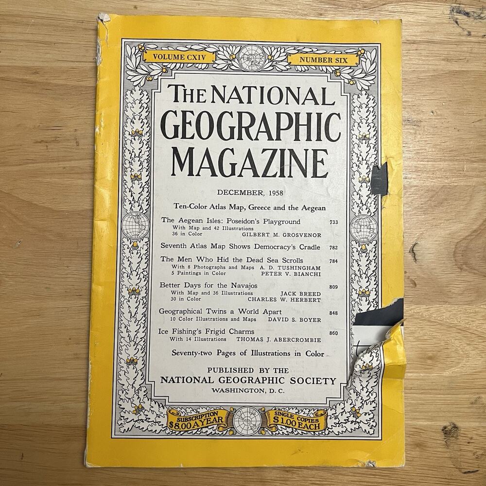 Vintage National Geographic December 1958 Aegean Isles Dead Sea Scrolls Navajos